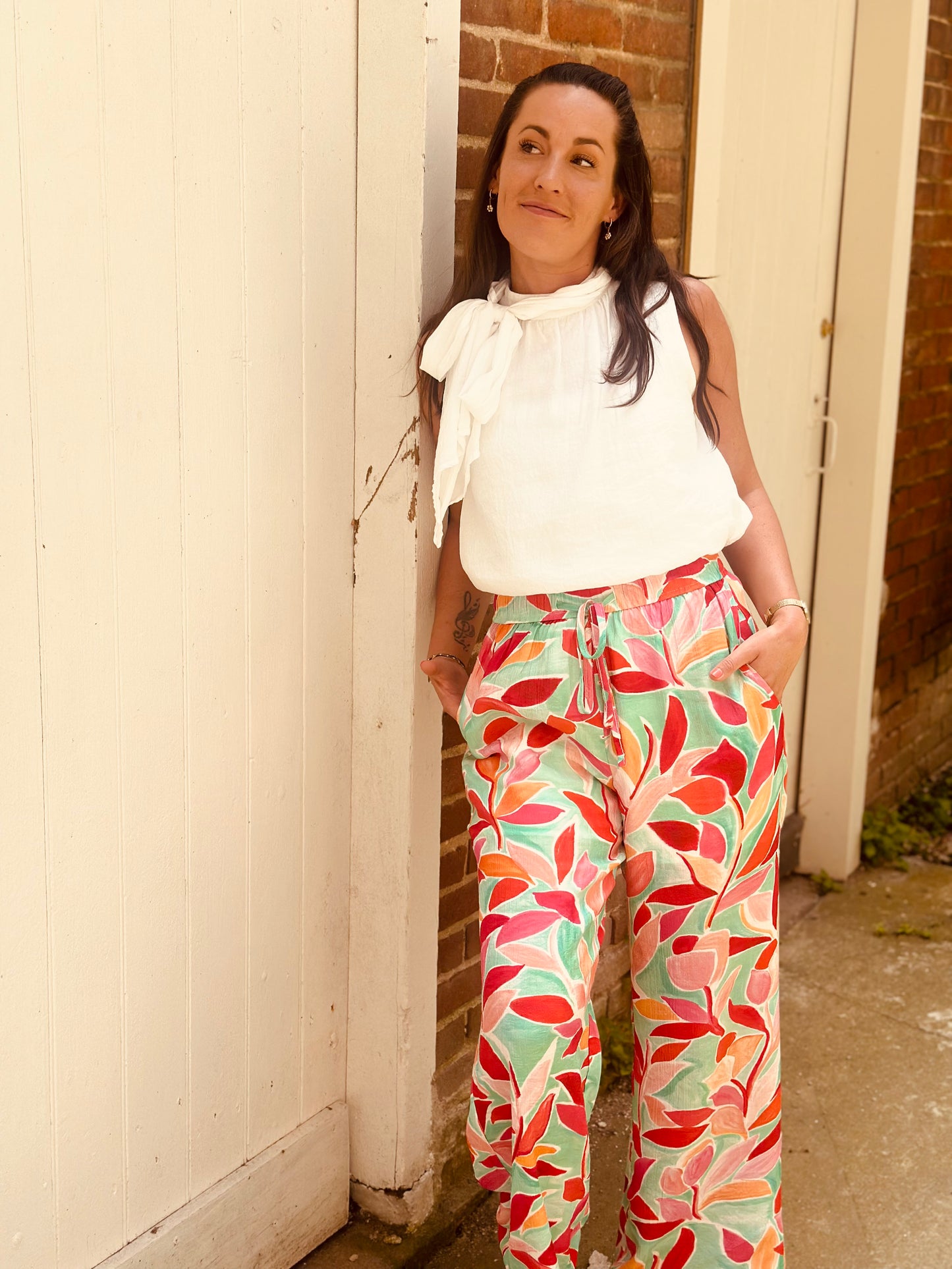 Pantalon turquoise fuchsia