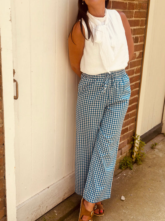 Pantalon vichy bleu