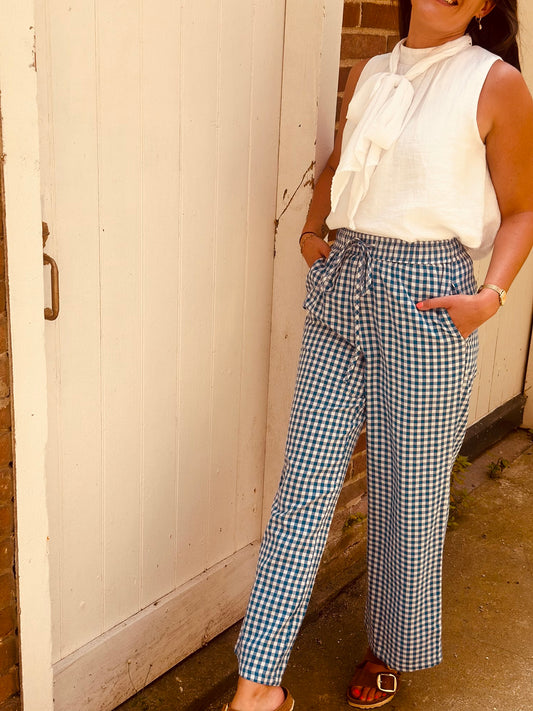 Pantalon vichy bleu