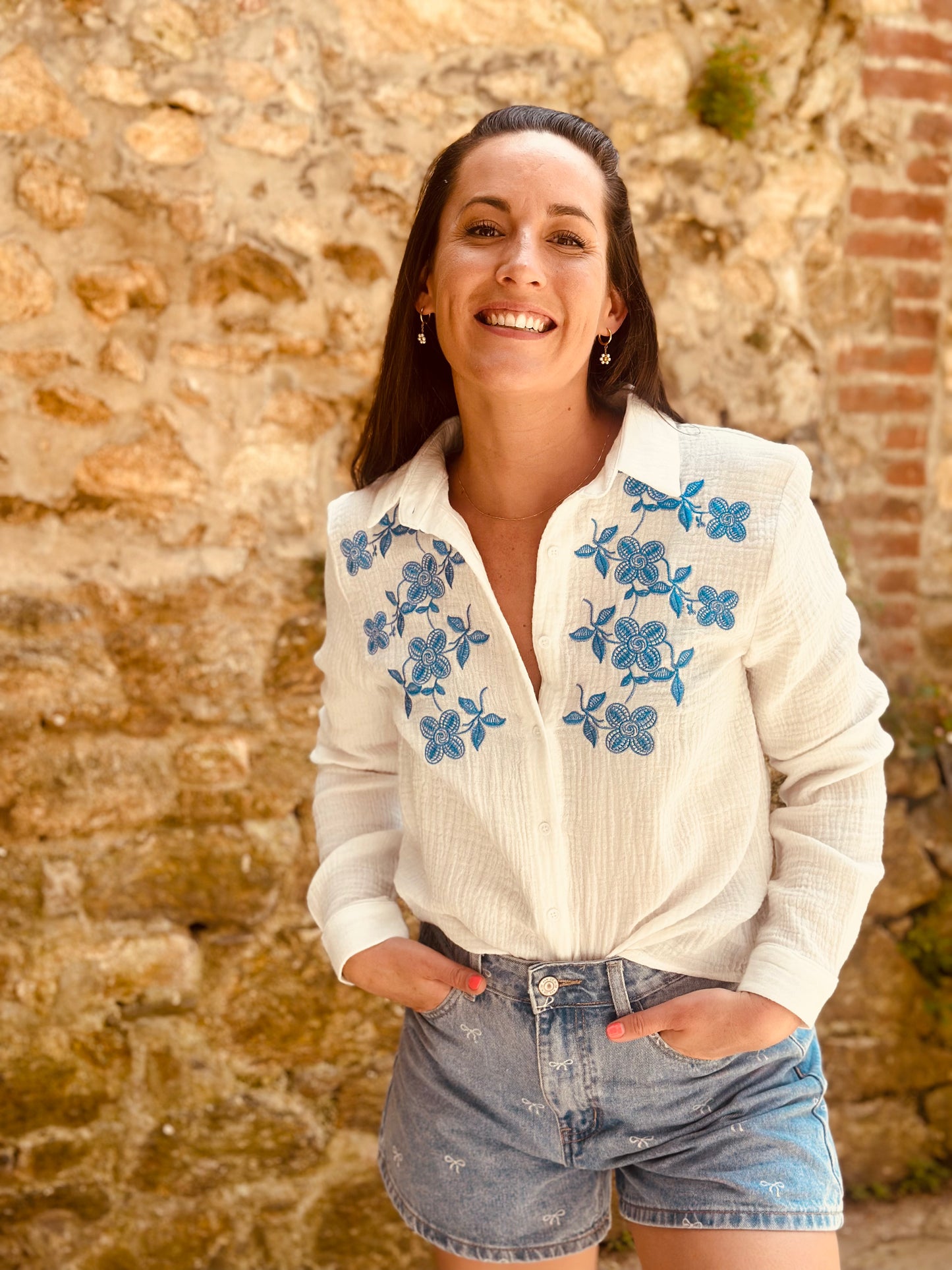 Chemise flower bleu