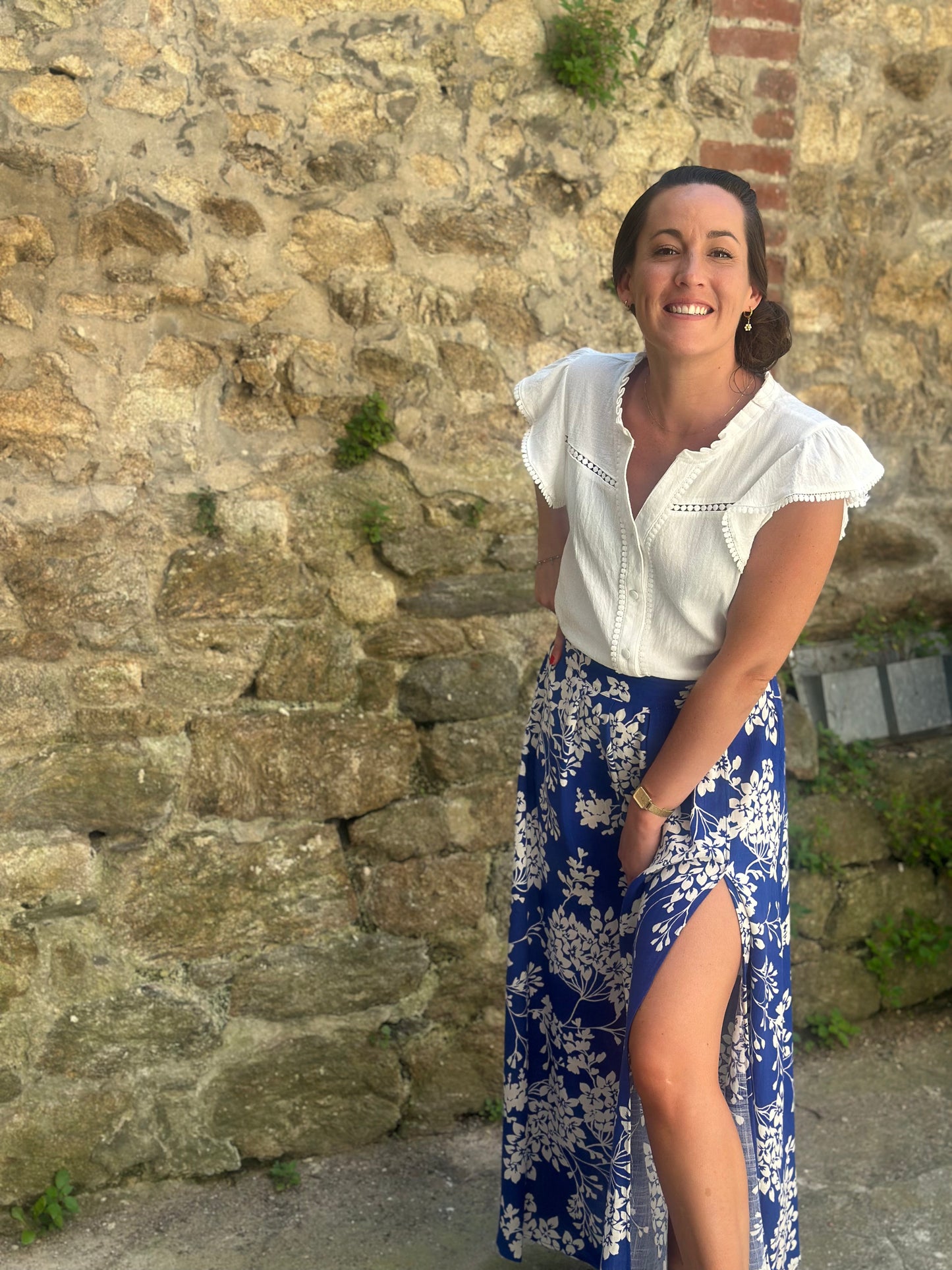 Jupe longue bleu imprimée