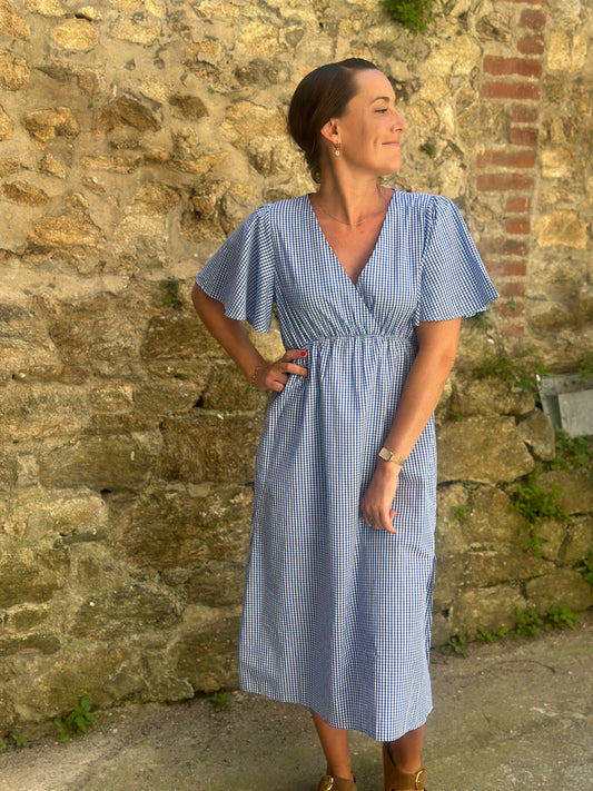 Robe mi-longue vichy bleu