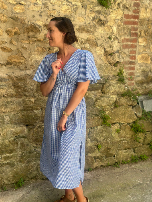 Robe mi-longue vichy bleu