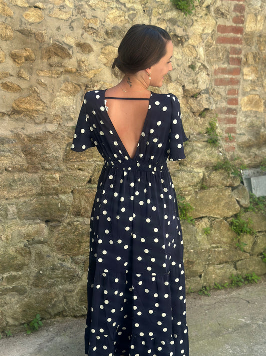 Robe longue marine pois