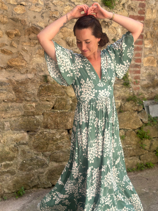 Robe longue imprimée vert