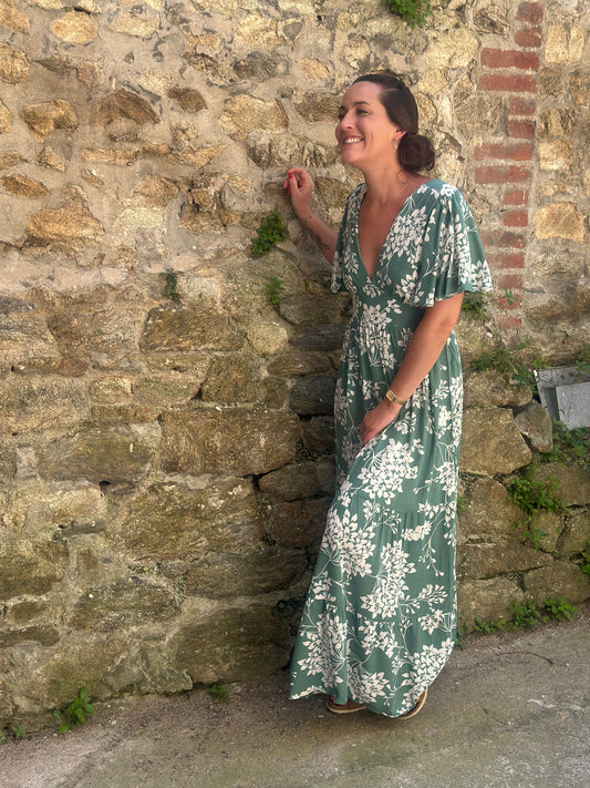 Robe longue imprimée vert