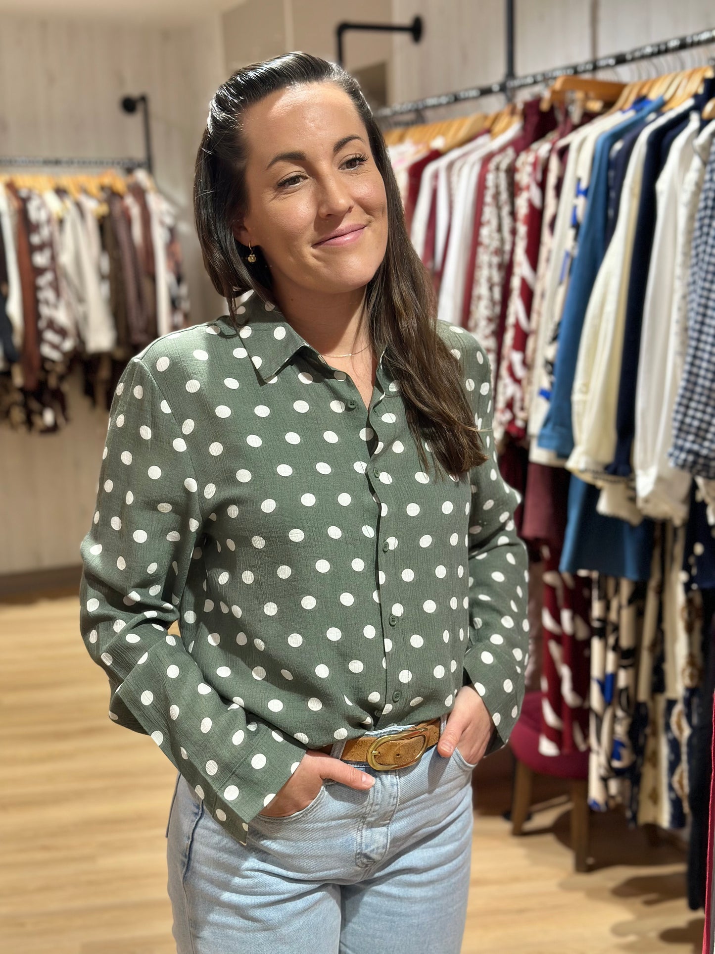 Chemise kaki pois écru