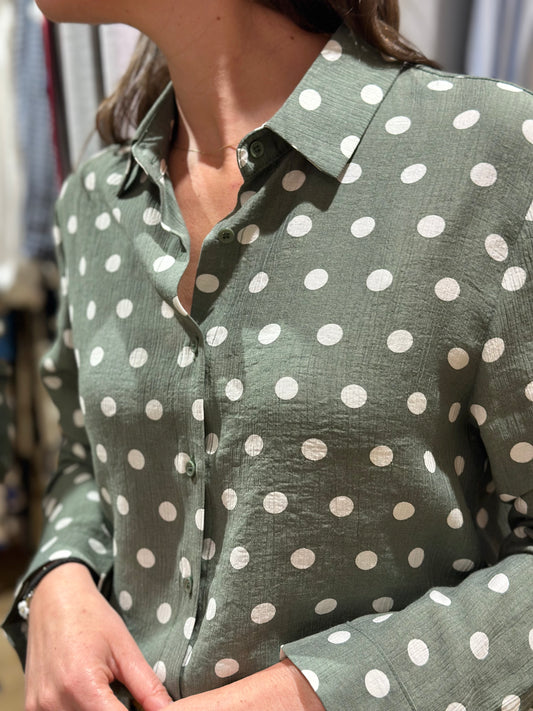 Chemise kaki pois écru
