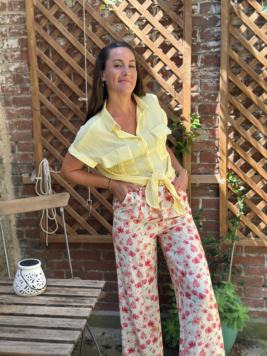 Pantalon imprimé rose pêche
