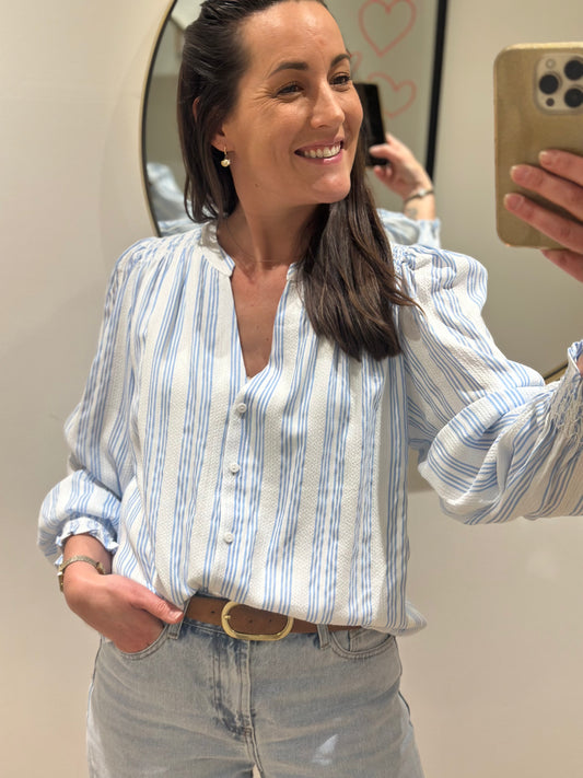 Chemise blanc rayé bleu ciel