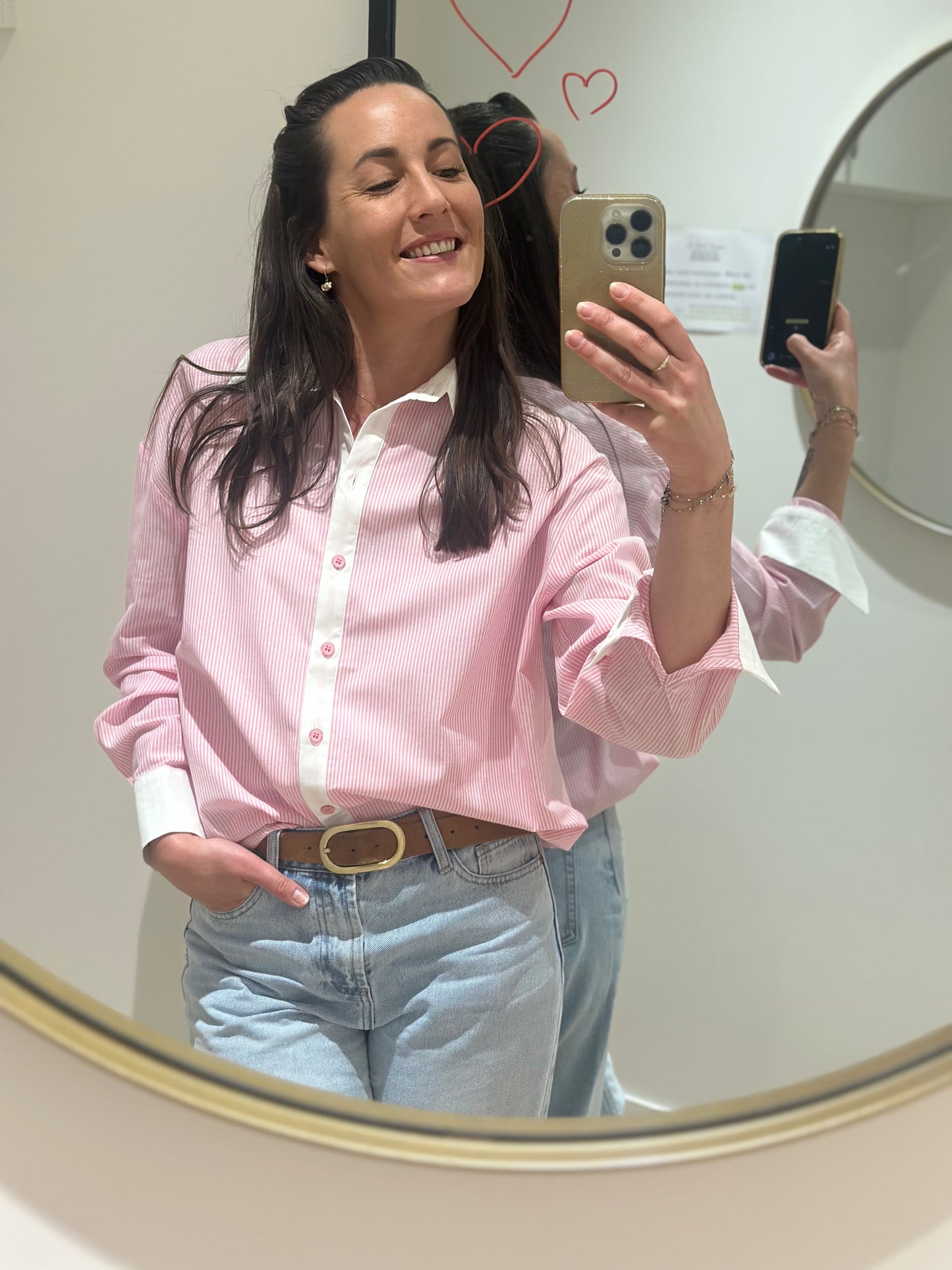 Chemise rose col manche blanc