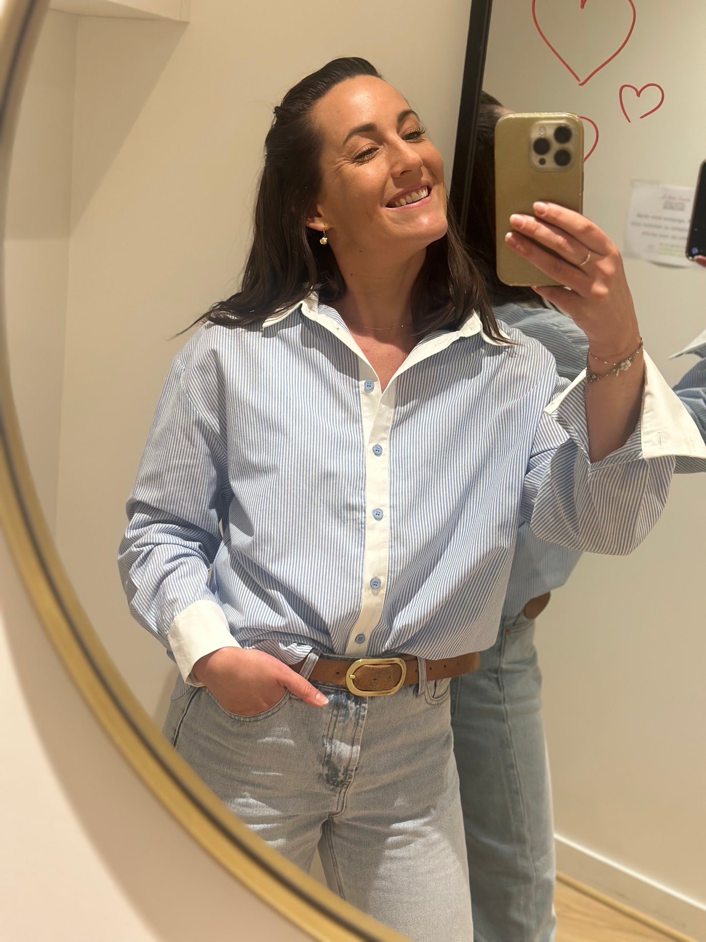 Chemise bleu col manche blanc