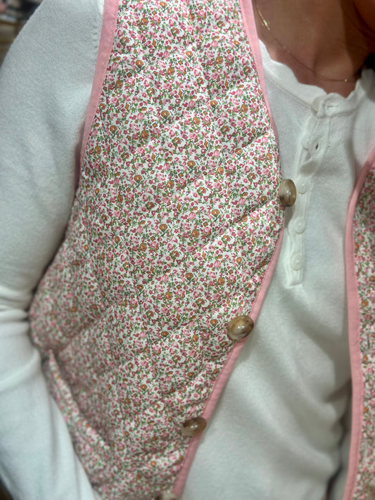 Veste S/manches florale rose