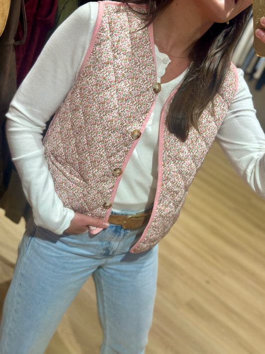 Veste S/manches florale rose