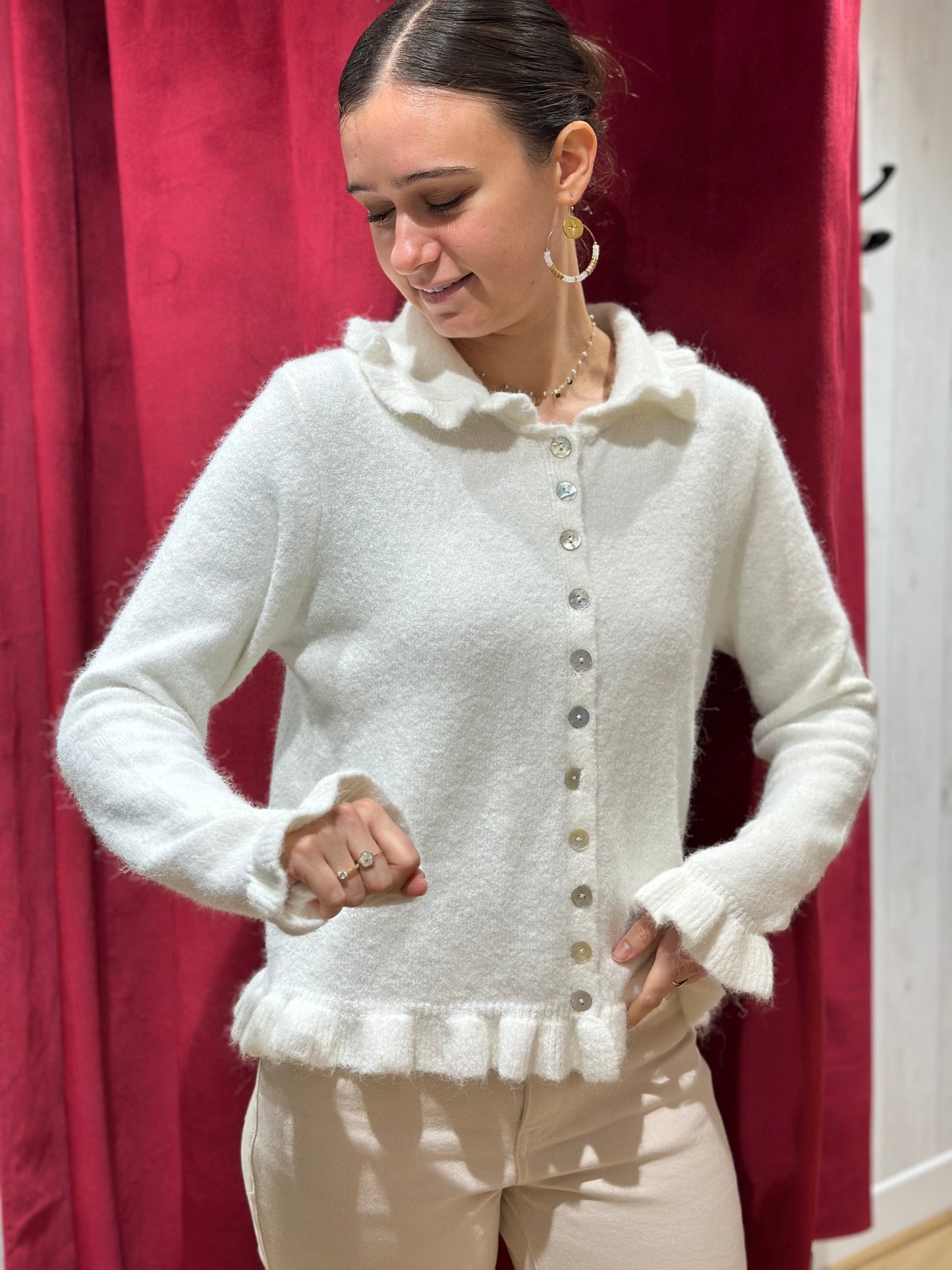 Gilet blanc volants col Claudine