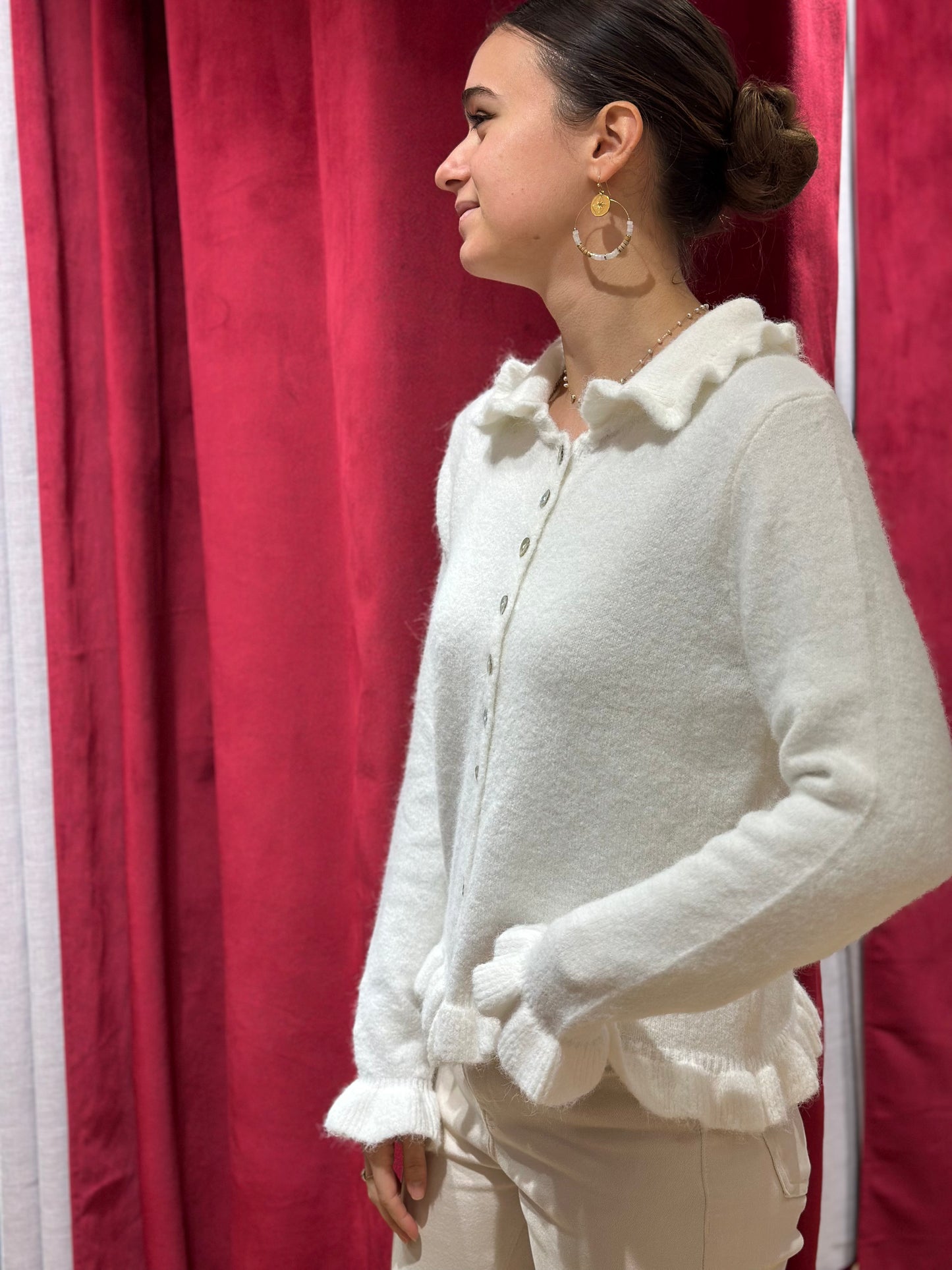 Gilet blanc volants col Claudine