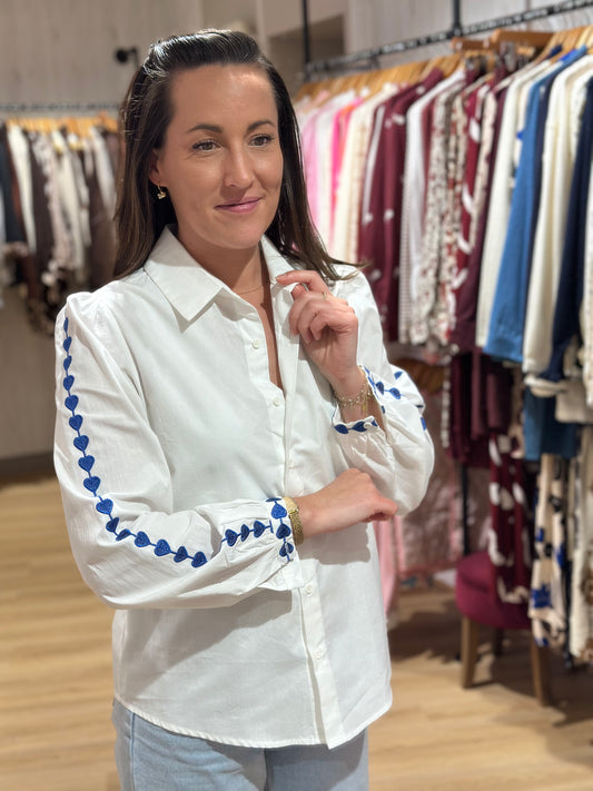 Chemise blanc manches bleu roi