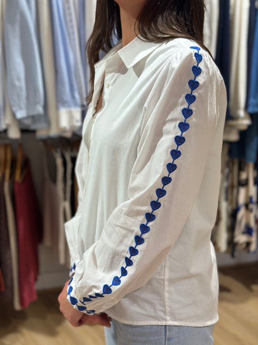 Chemise blanc manches bleu roi