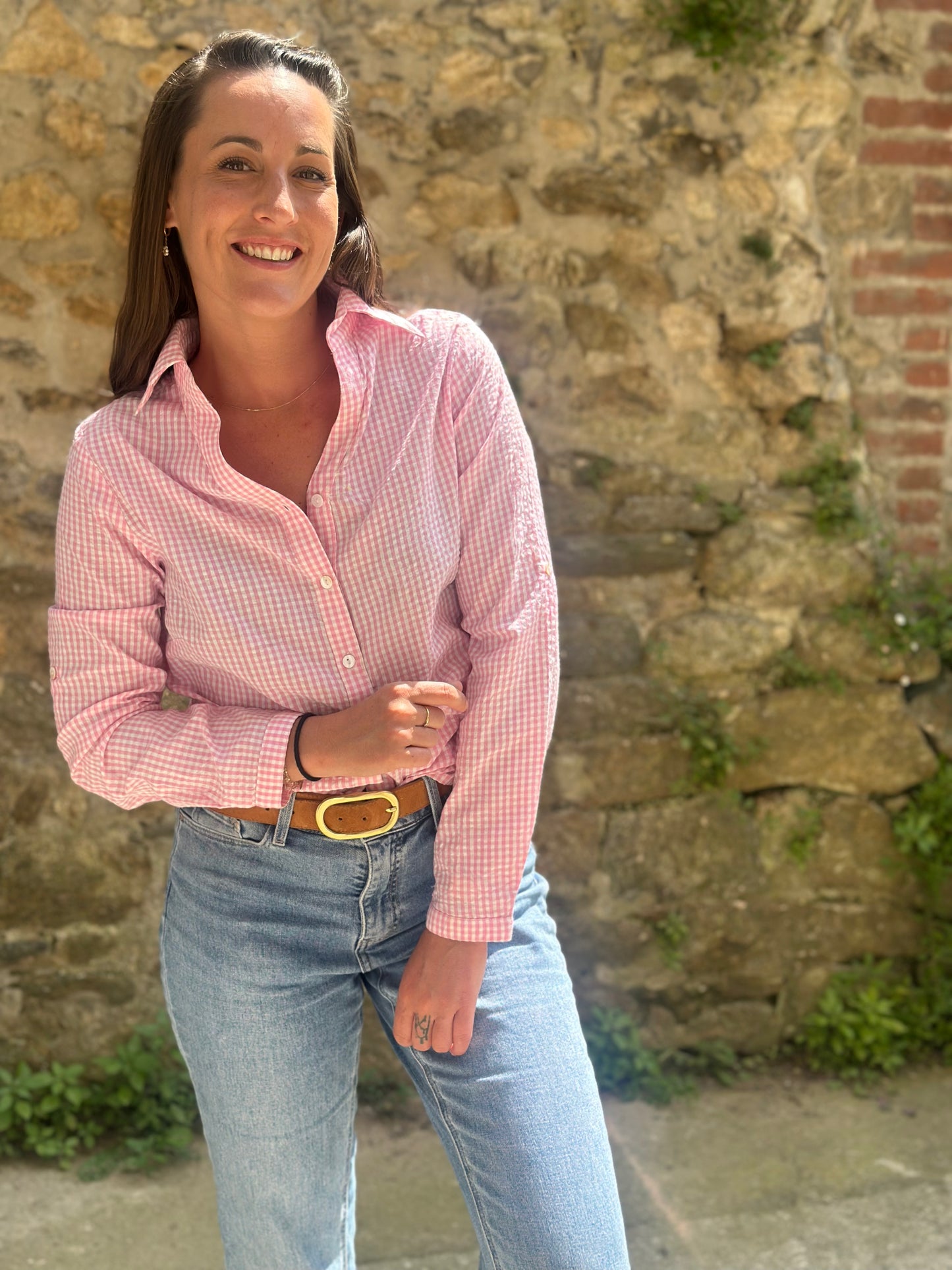 Chemise damier rose