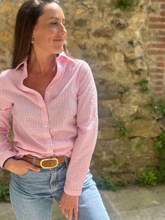 Chemise damier rose