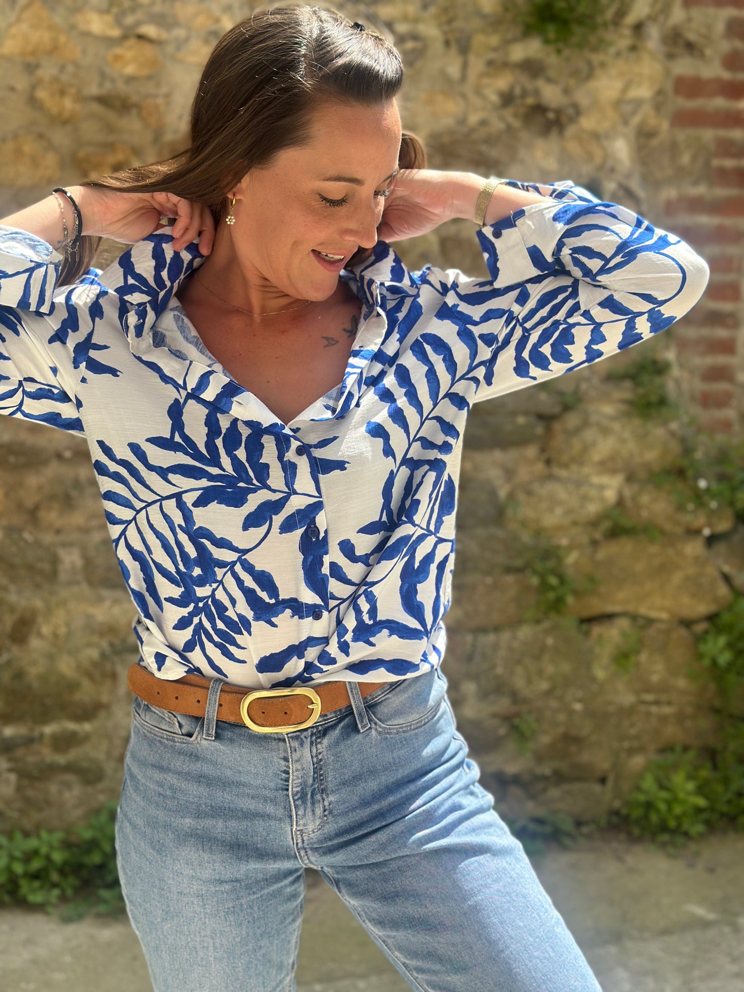 Chemise imprimée bleu roi