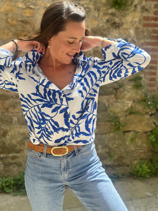 Chemise imprimée bleu roi