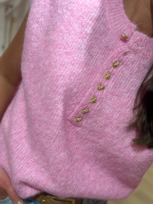 Maille coeur rose sans manches