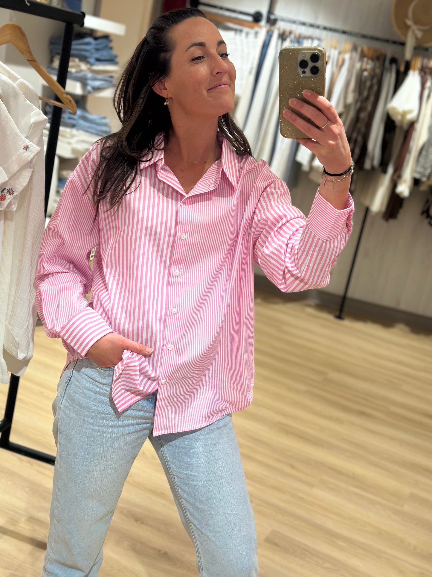 Chemise rose rayures grand et petite