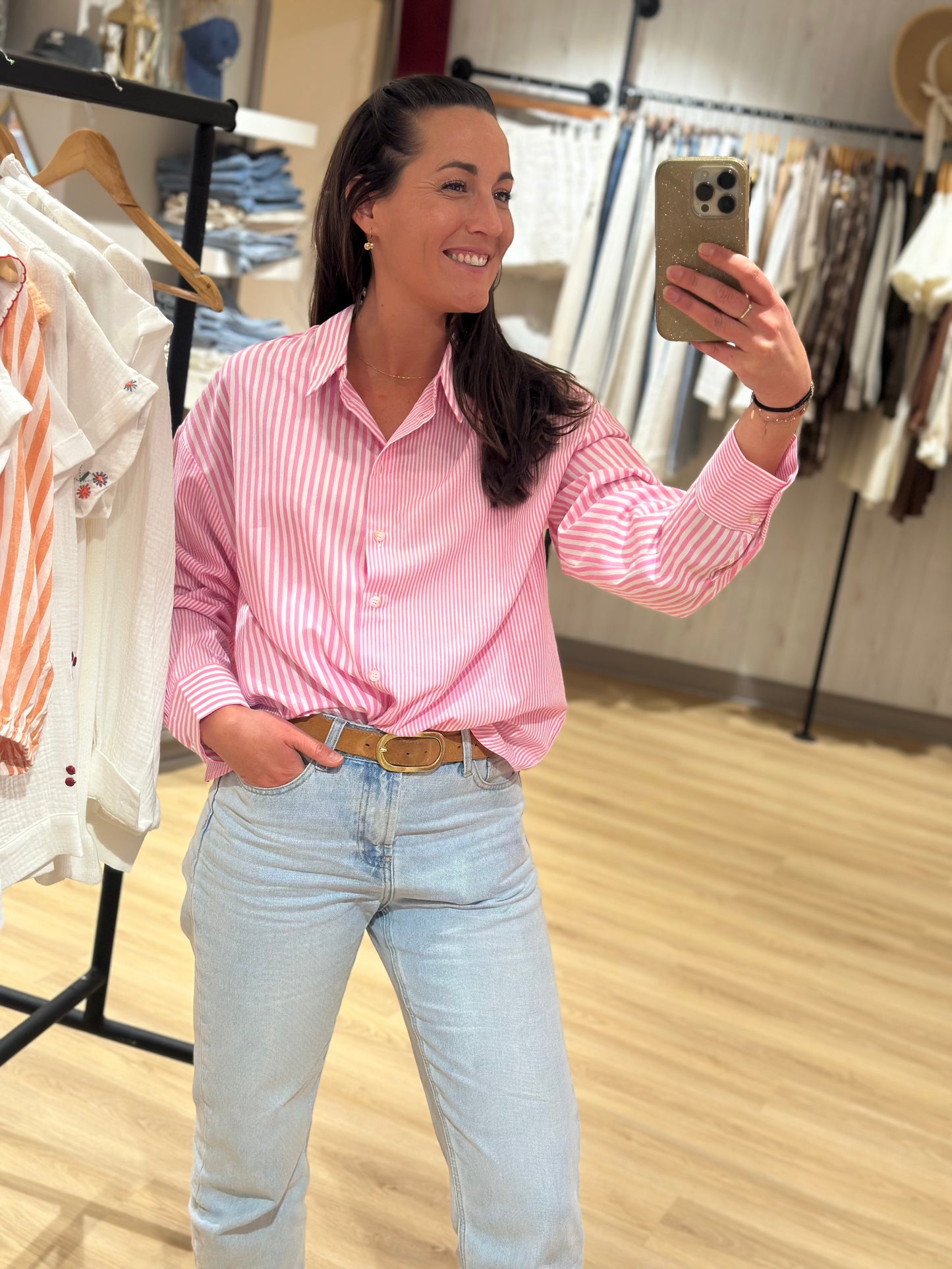 Chemise rose rayures grand et petite