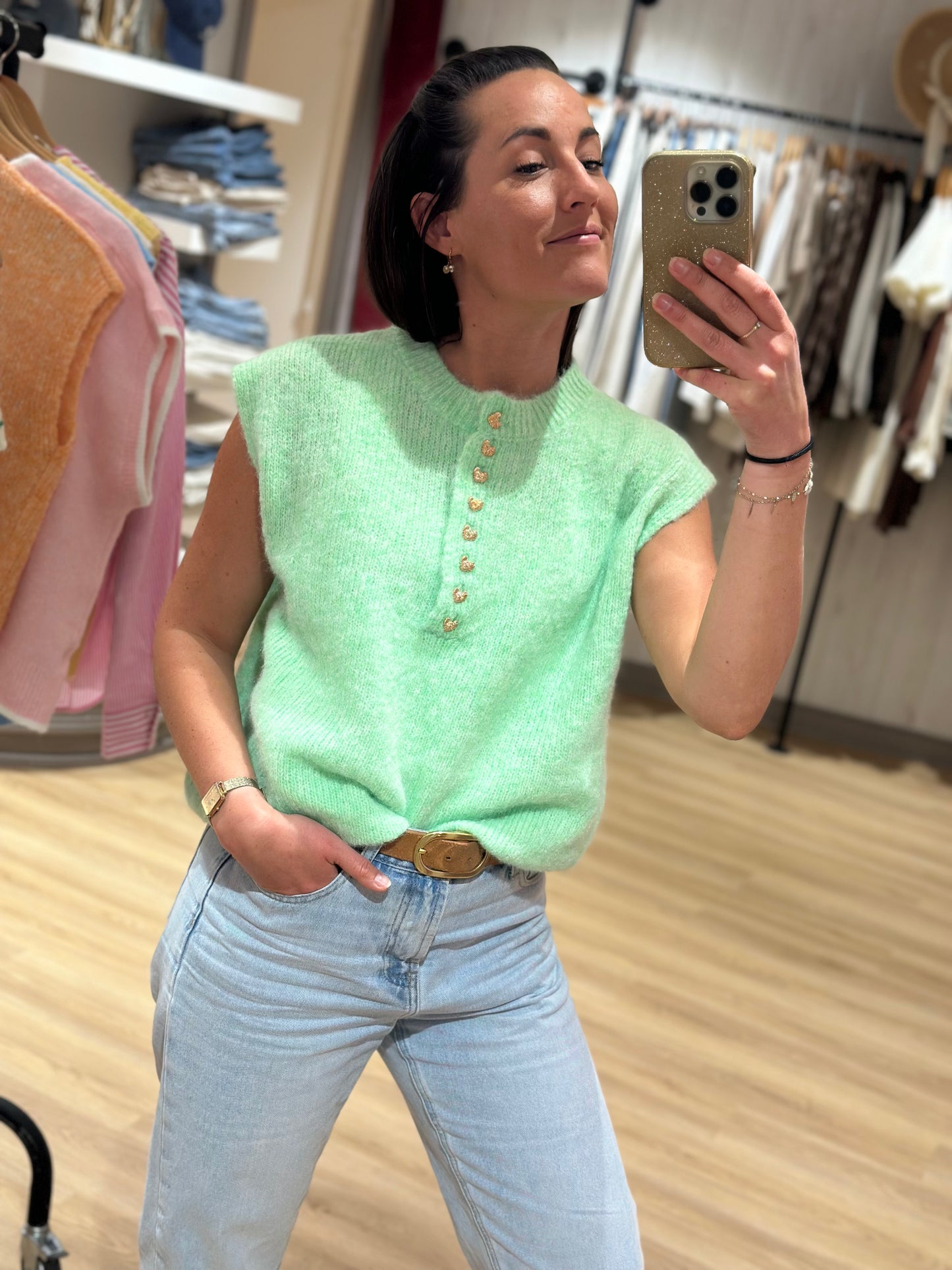 Maille coeur vert d'eau sans manches