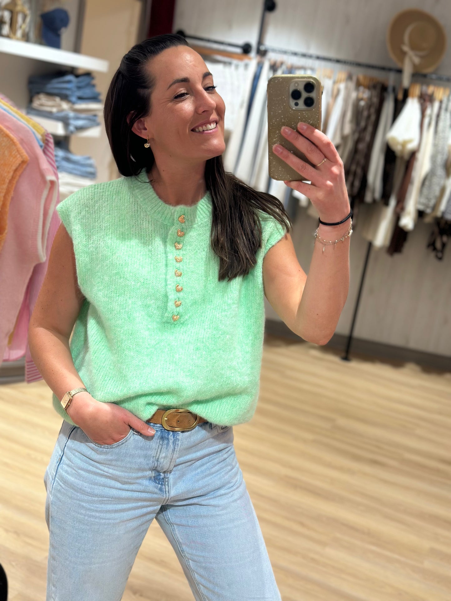 Maille coeur vert d'eau sans manches