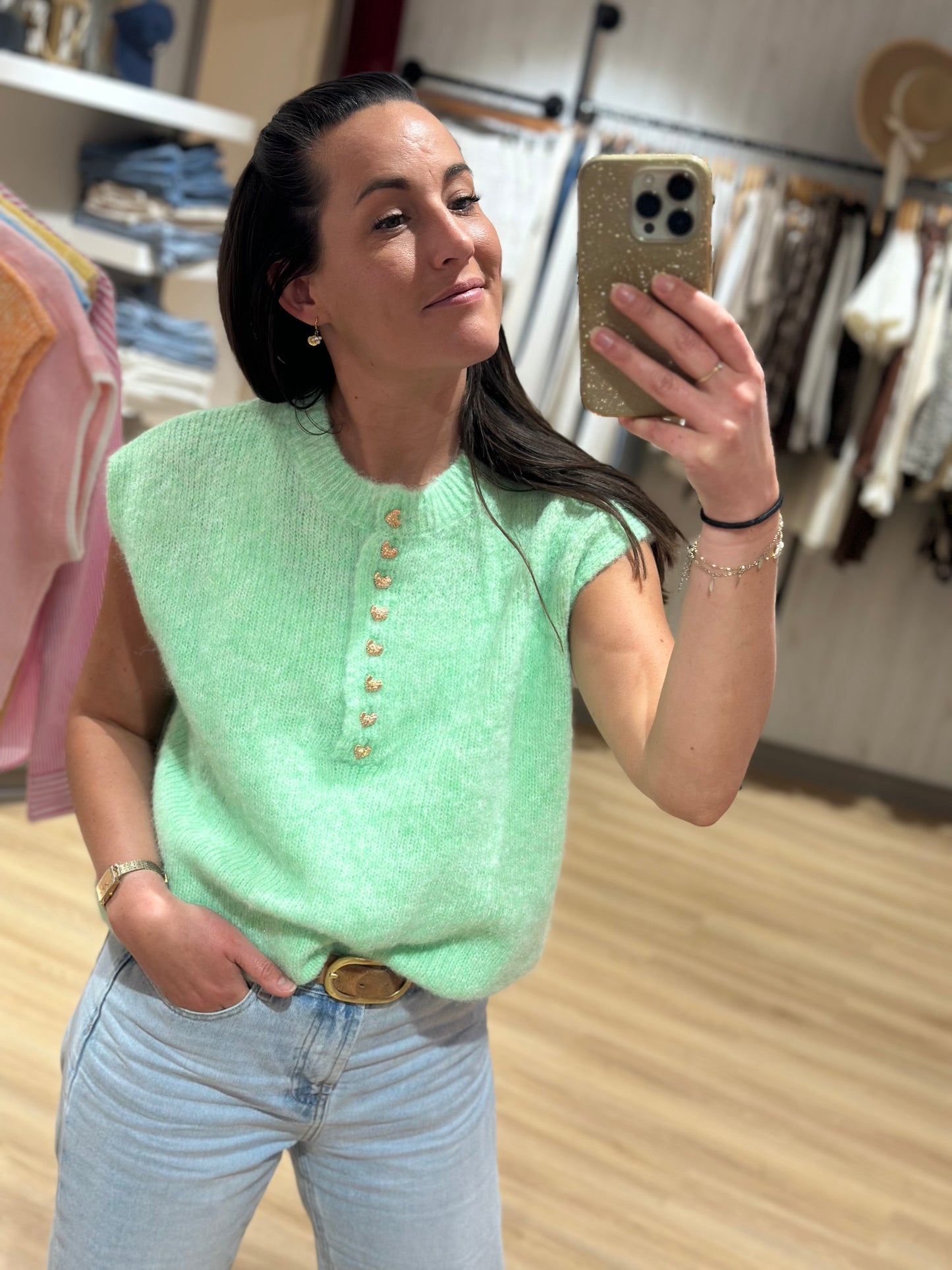 Maille coeur vert d'eau sans manches