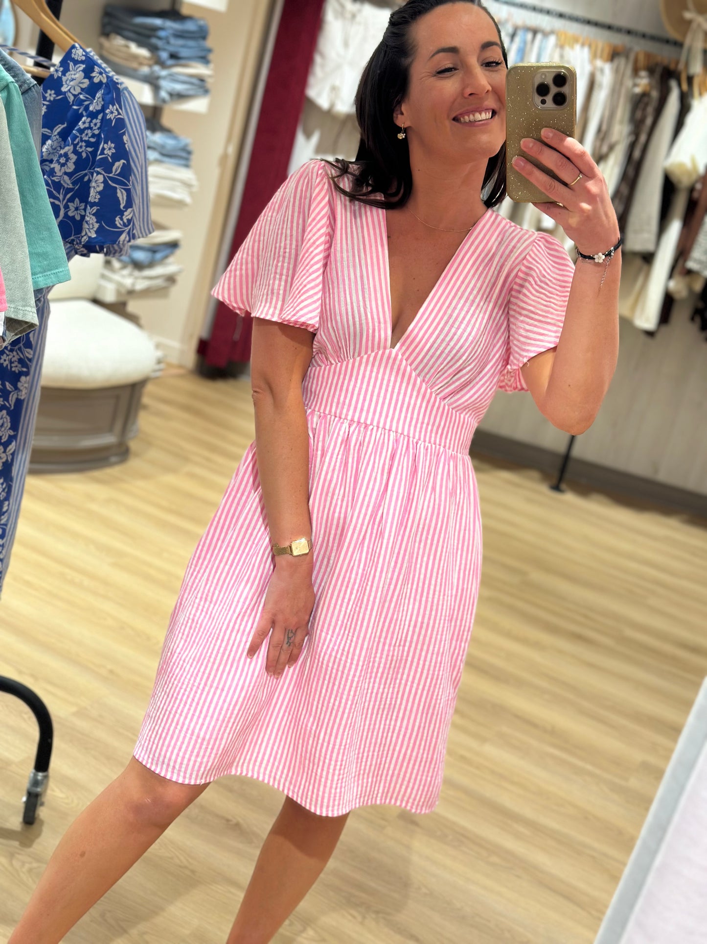 Robe rayée rose