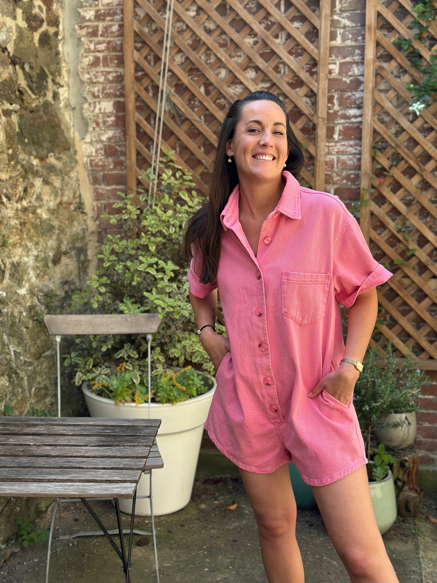 Combishort jean Fuchsia