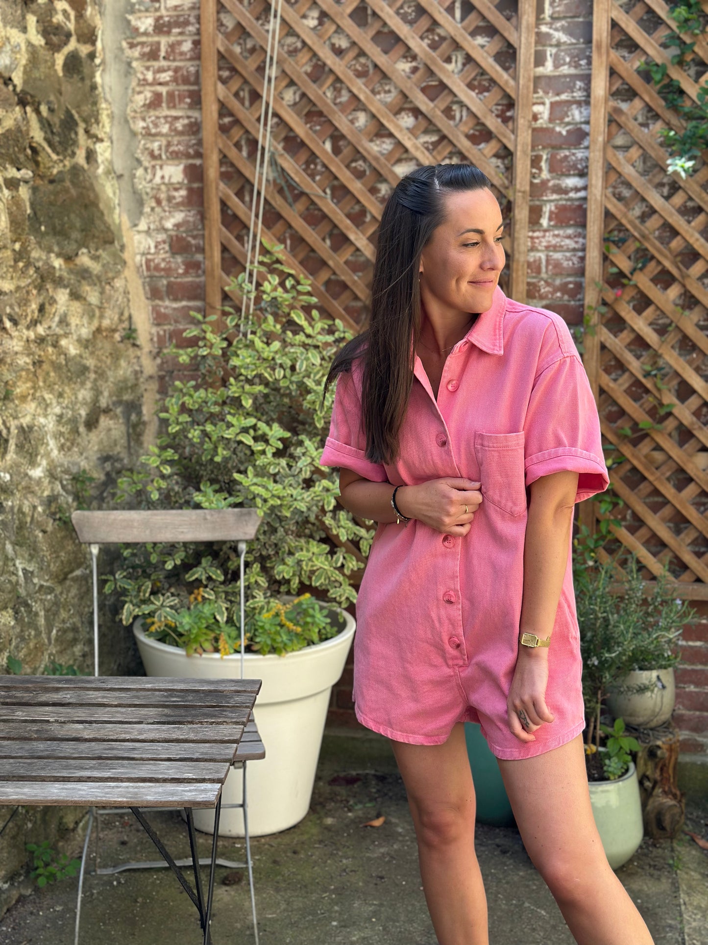 Combishort jean Fuchsia