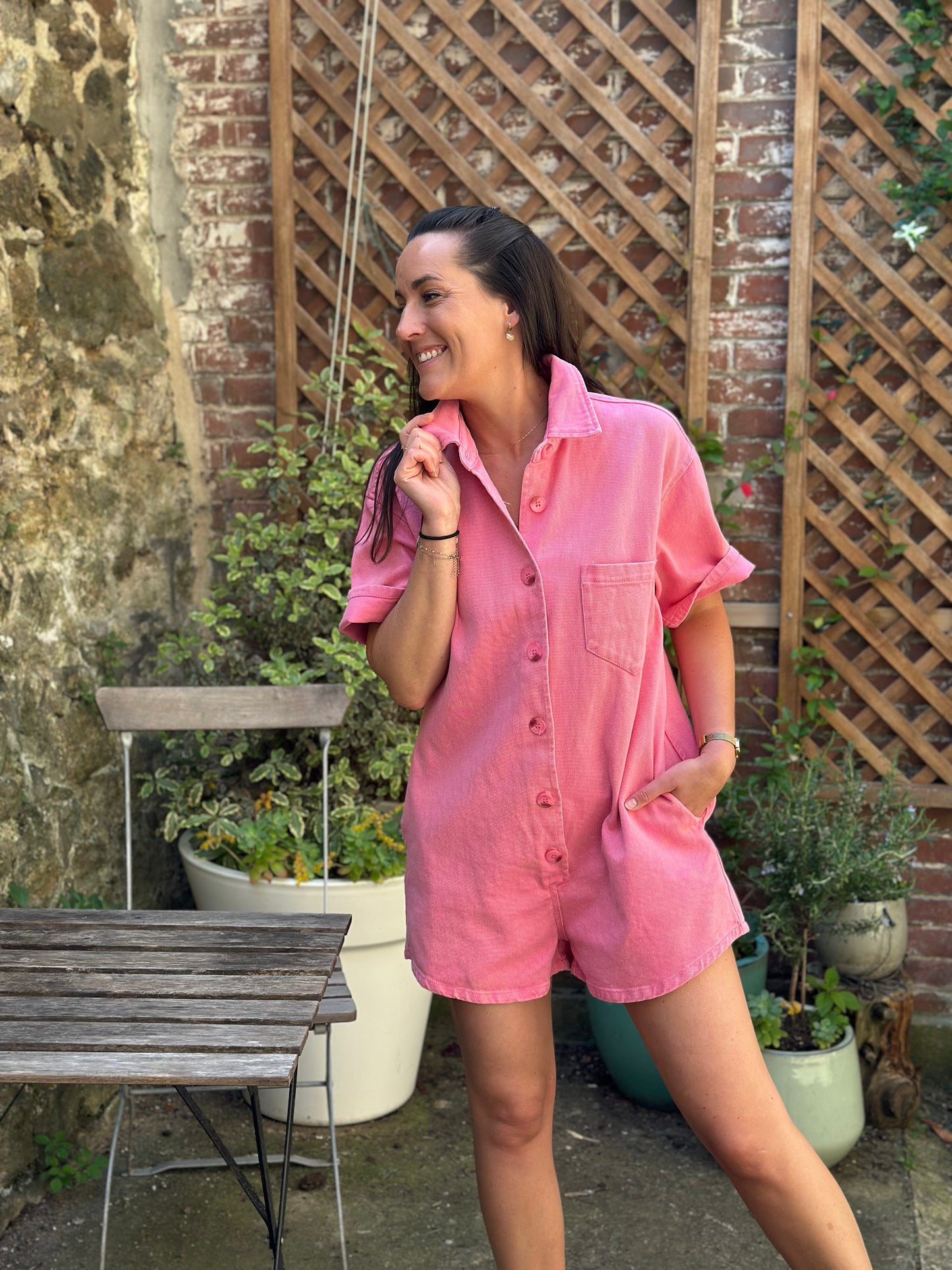 Combishort jean Fuchsia