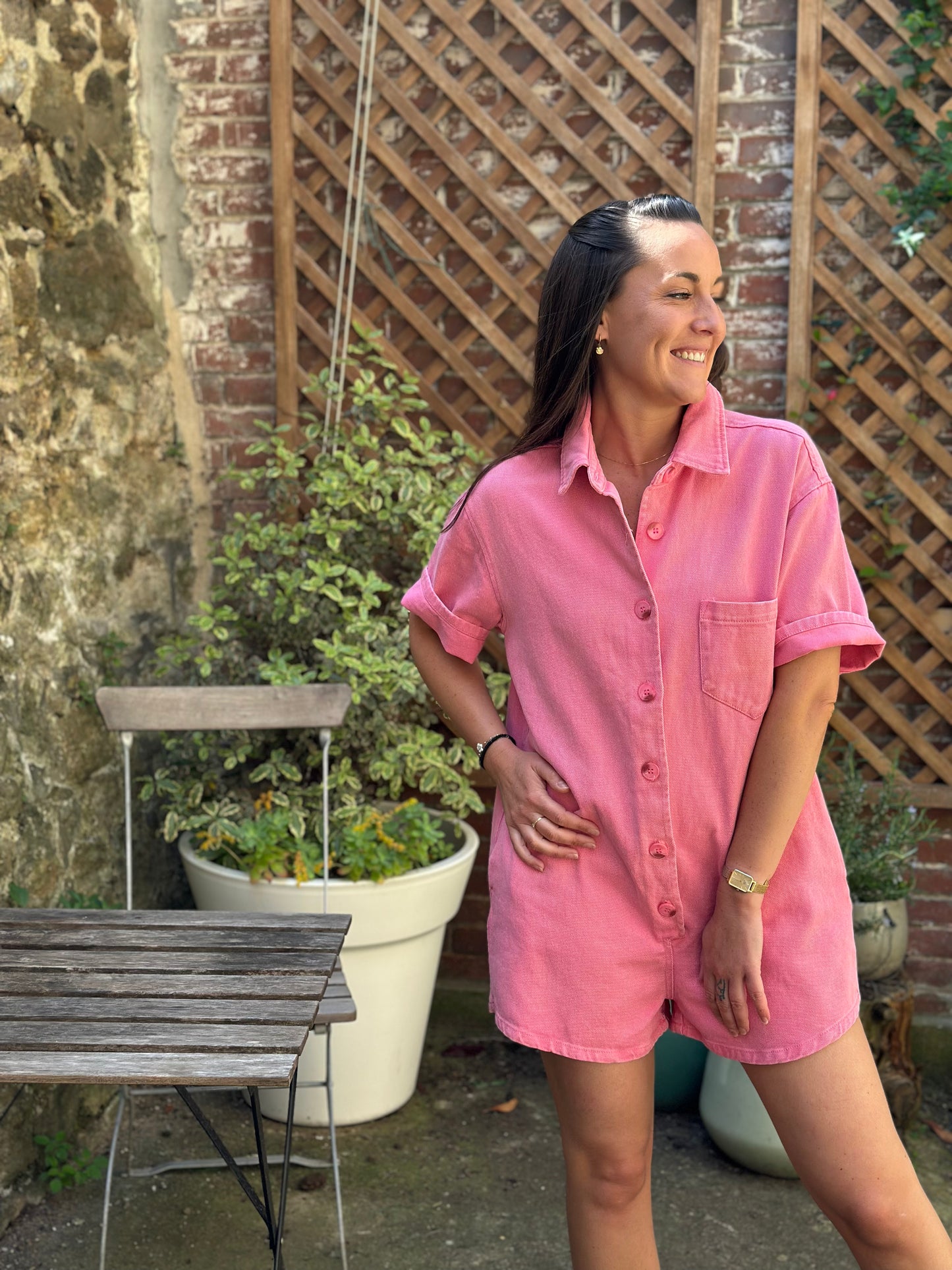 Combishort jean Fuchsia