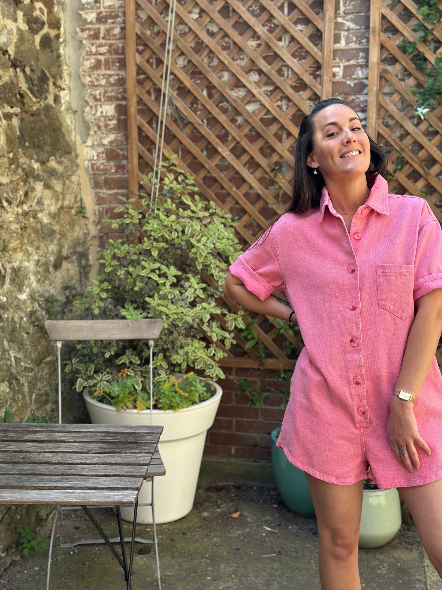 Combishort jean Fuchsia