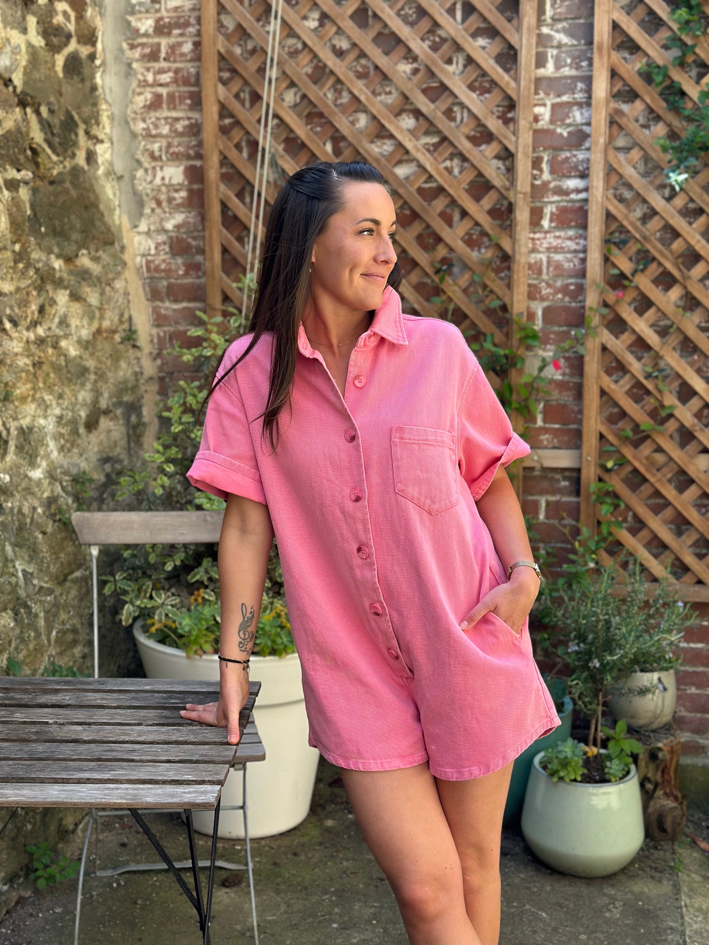 Combishort jean Fuchsia