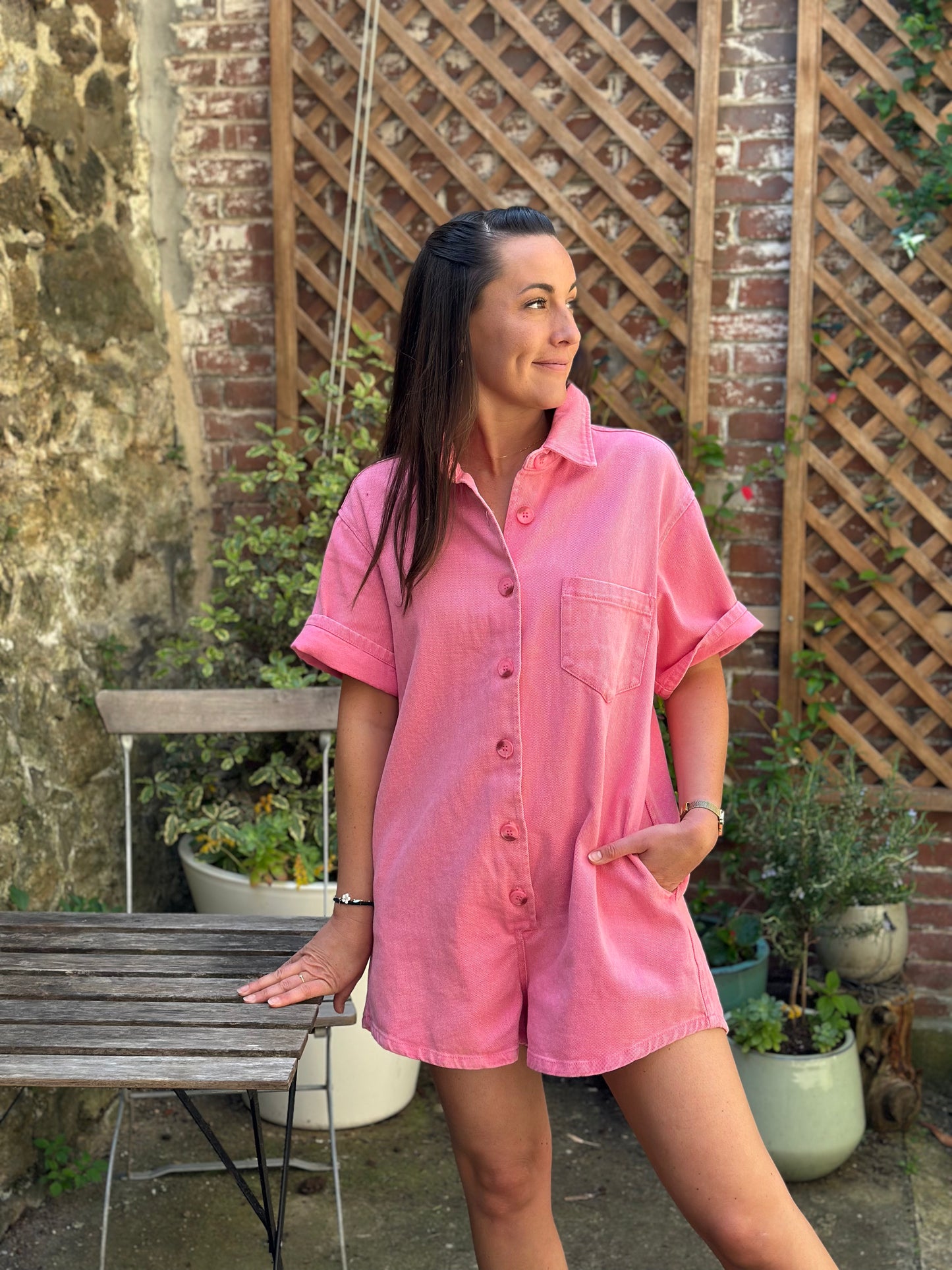 Combishort jean Fuchsia