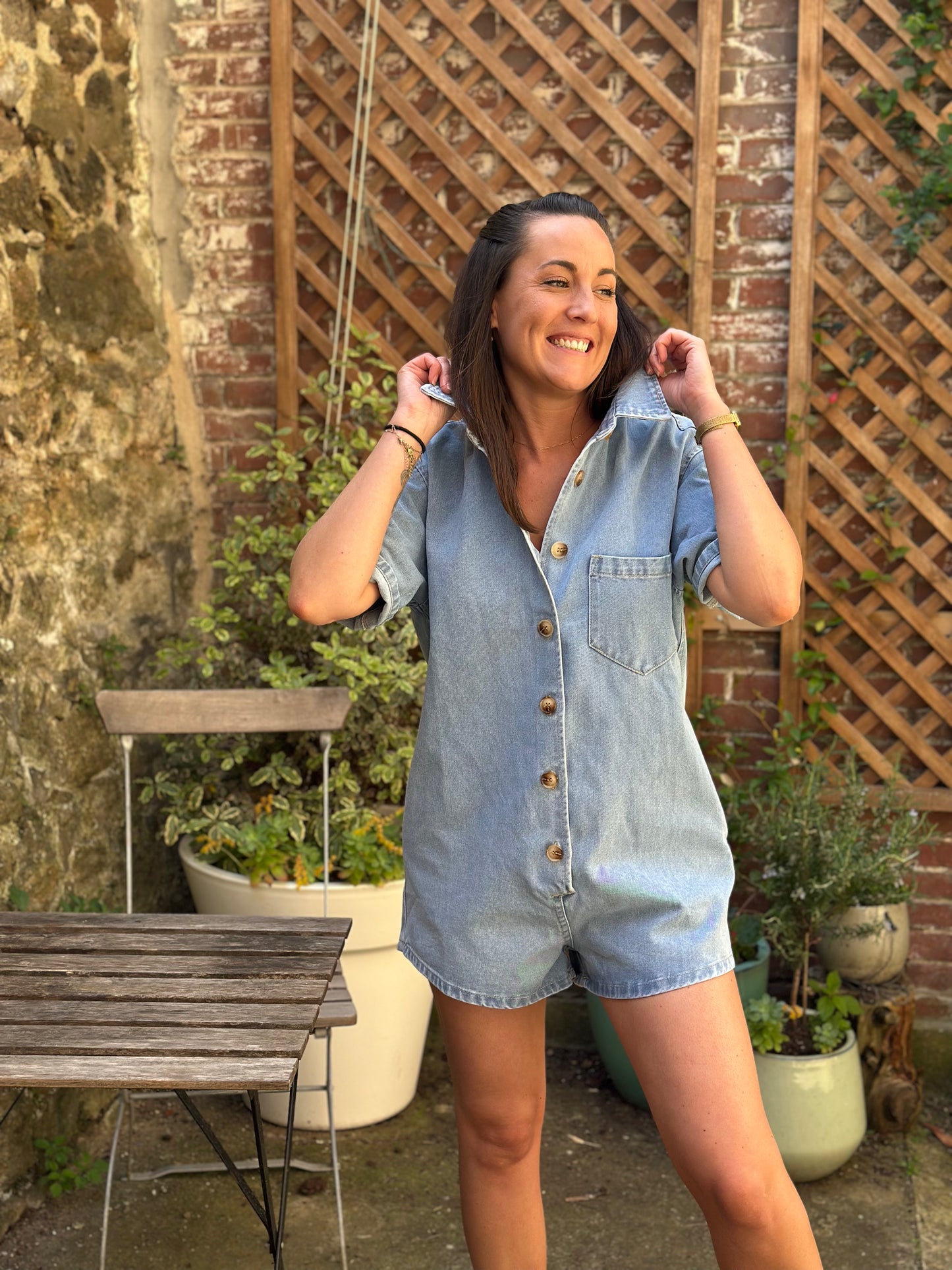 Combishort jean bleu jeans