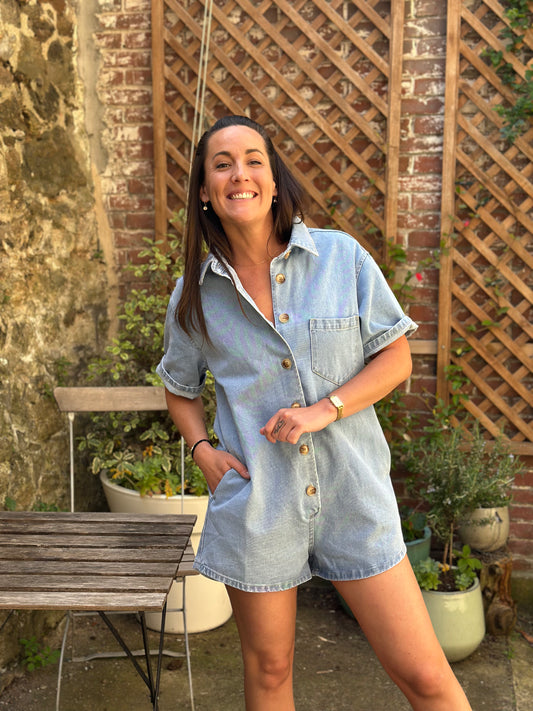Combishort jean bleu jeans