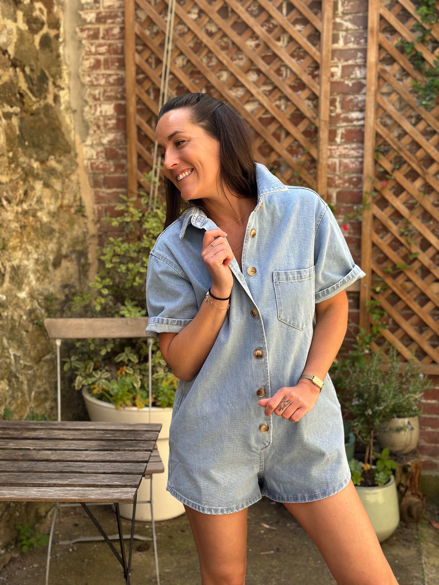 Combishort jean bleu jeans