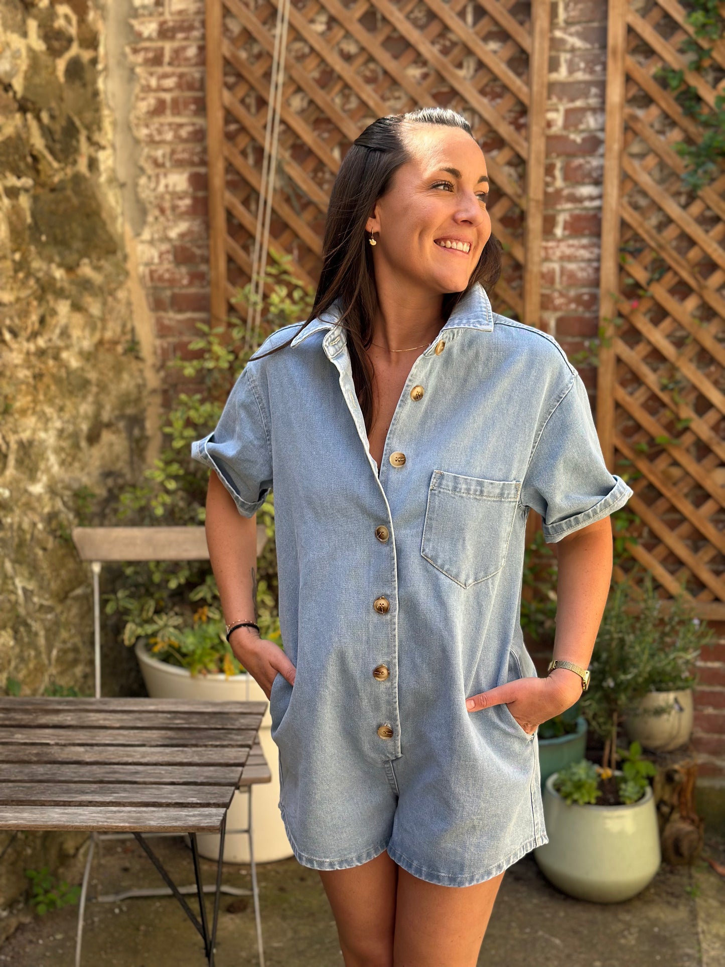 Combishort jean bleu jeans
