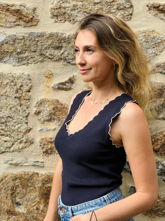Débardeur pull V navy or