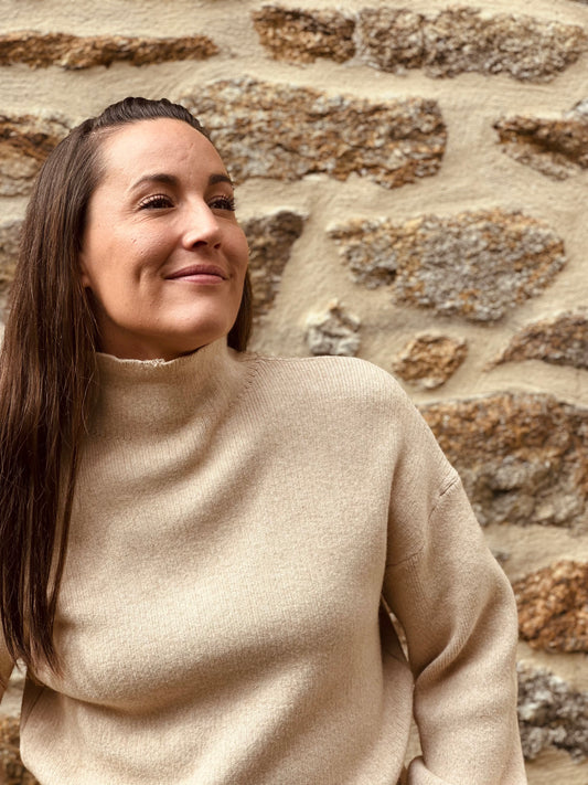 Pull col cheminée taupe