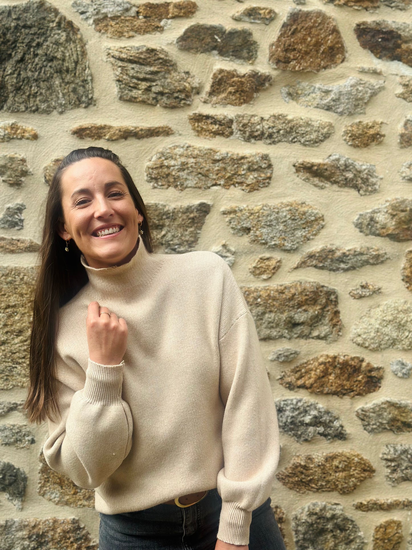 Pull col cheminée taupe