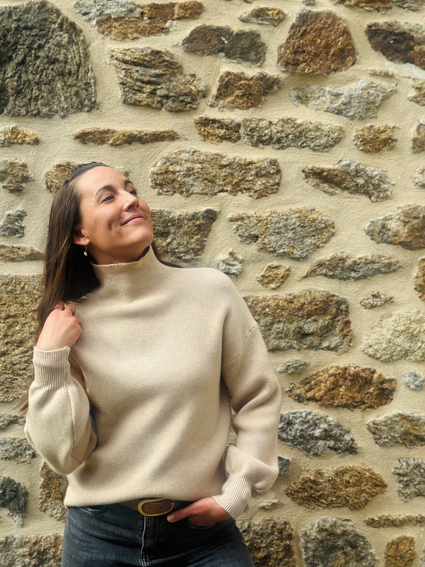Pull col cheminée taupe