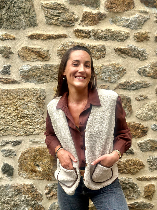 Veste beige camel S/manche moumoute