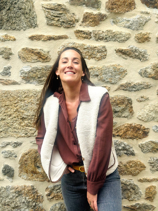 Veste beige camel S/manche moumoute